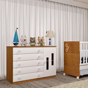 Cômoda de Bebê 1 Porta 5 Gavetas Evolution Tcil Móveis Cinamomo/Neve