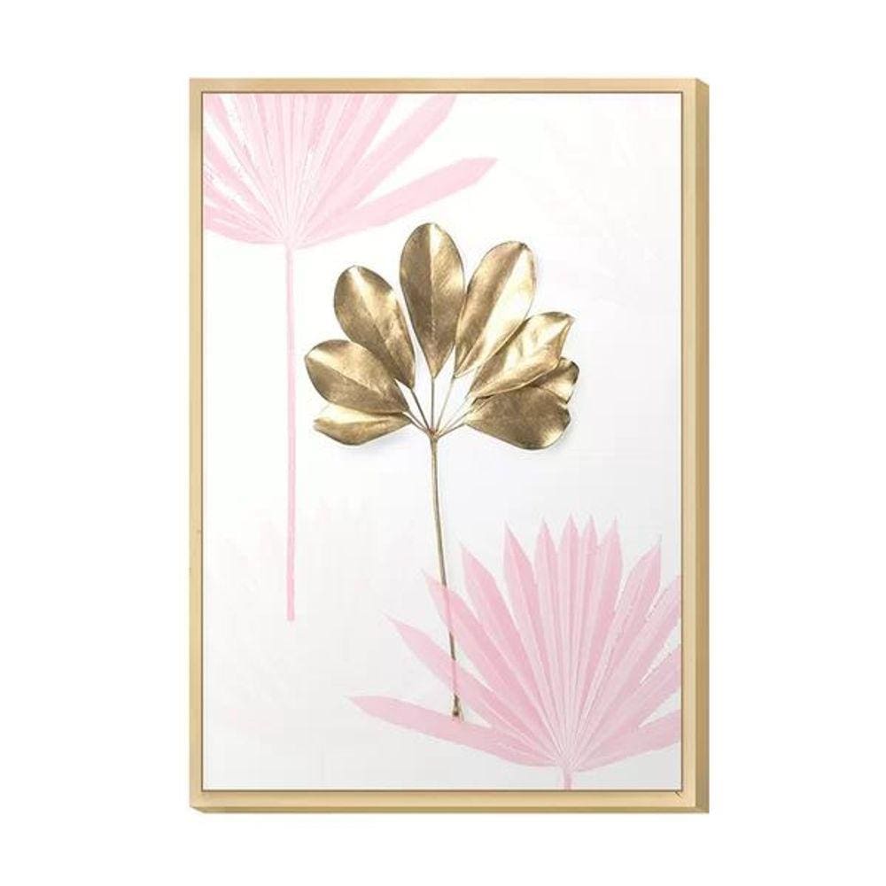Quadro Moderno Decorativo para Escritório Sala Quarto 30x40cm Flor Rose Gold Dourado Moldura Caixa em Pinus - Hugart
