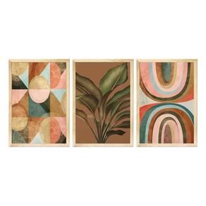 Kit 3 Quadros Decorativos para Cozinha 40x60 Plantas Formas Coloridas Geométrico Tons Marrom - Hugart