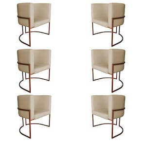 Kit 6 Poltronas Decorativa Luana Base Bronze PU Bege - Montanaris Decor