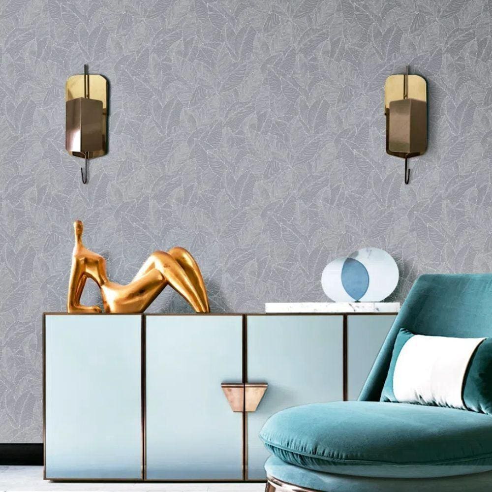 Papel De Parede Essencial Folhagem Cinza - Ess1005