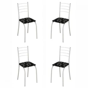Conjunto de 4 Cadeiras Rio Liso Branco Assento Preto Lirio Teixeira