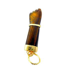 Colar Figa Pedra Olho De Tigre Montagem Envolto Dourado
