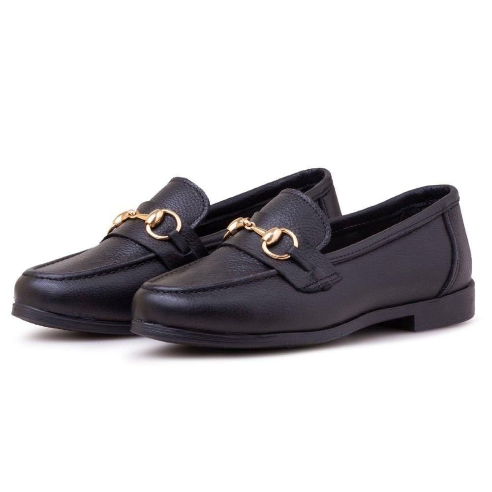 Mocassim Couro Feminino Blogueira Moda Solado Borracha Com Detalhe Metal