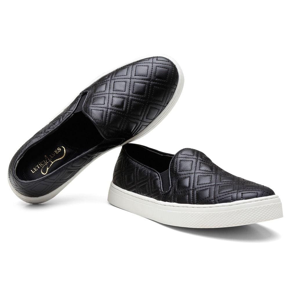 Slip On de Couro Feminino Texturizado Calce Facil Elastico Solado Borracha