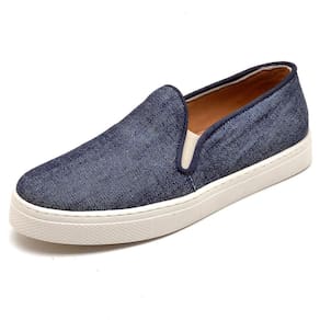Slip On Tenis Slipper Couro Feminino Jeans Moderno Sola Borracha Palmilha Conforto
