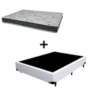Cama Box Casal 138 Tecido Sintético Branco Com Colchão Miller Bello Box - 100% Espuma - D33 Cinza 54x138x188