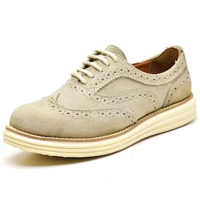 Sapato Oxford Feminino Camurça Com Cadarço Casual Salto Baixo Palmilha EVA