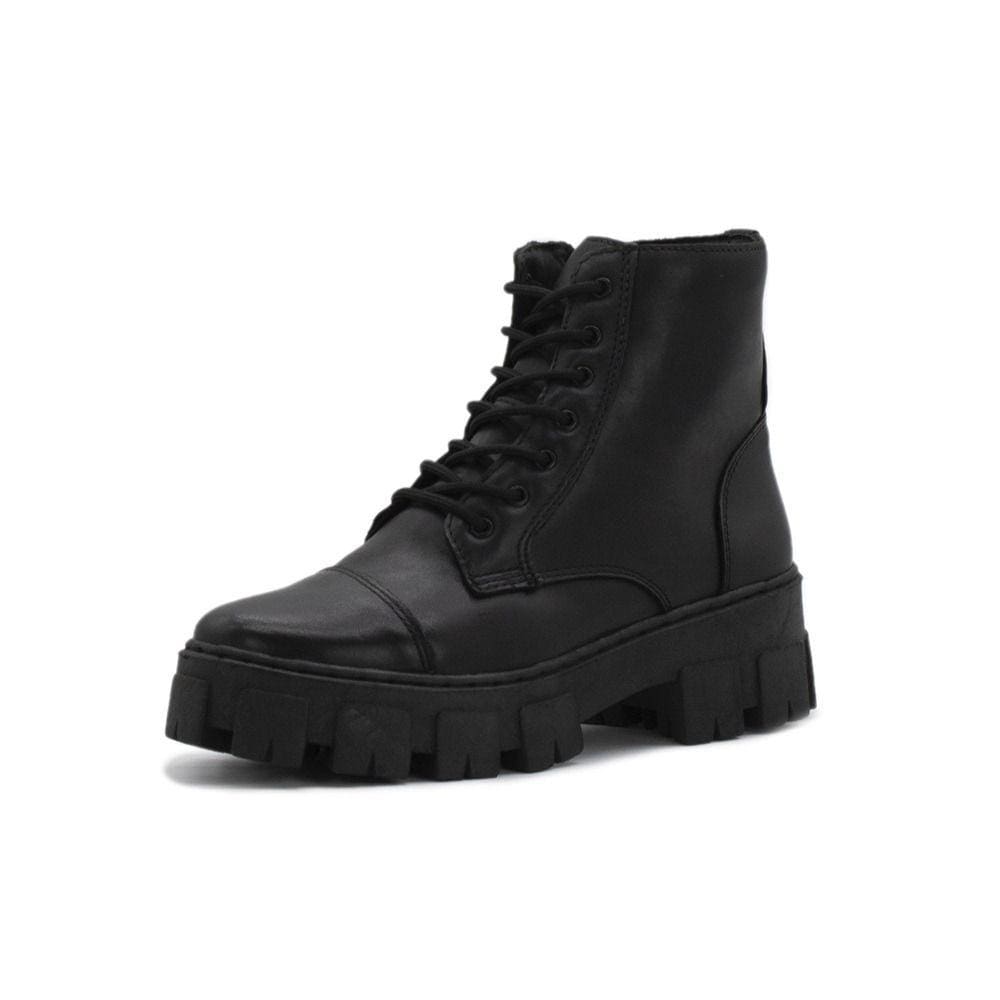 Bota Coturno Militar de Couro Feminina Plataforma Cano Medio Cadarço Palmilha Conforto Macia