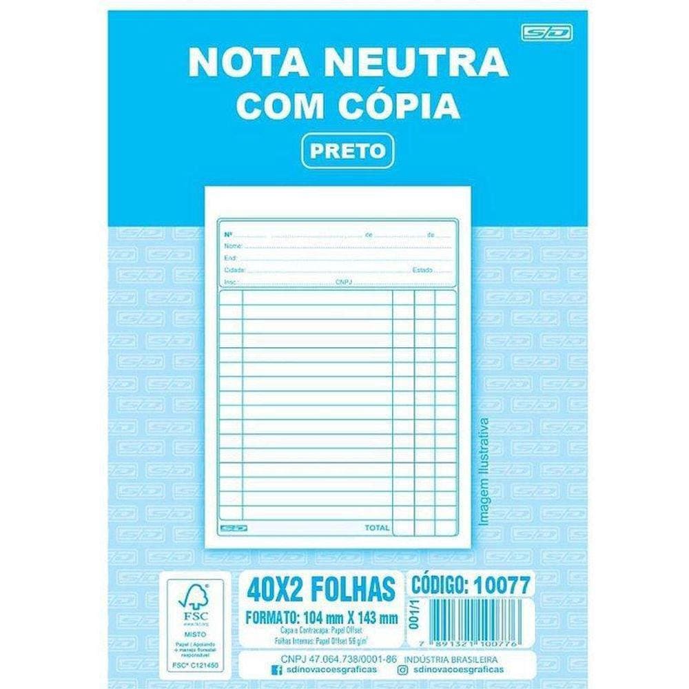 Impresso Talão Nota Neutra 1/36 40X2 104X143 Pct Com 20