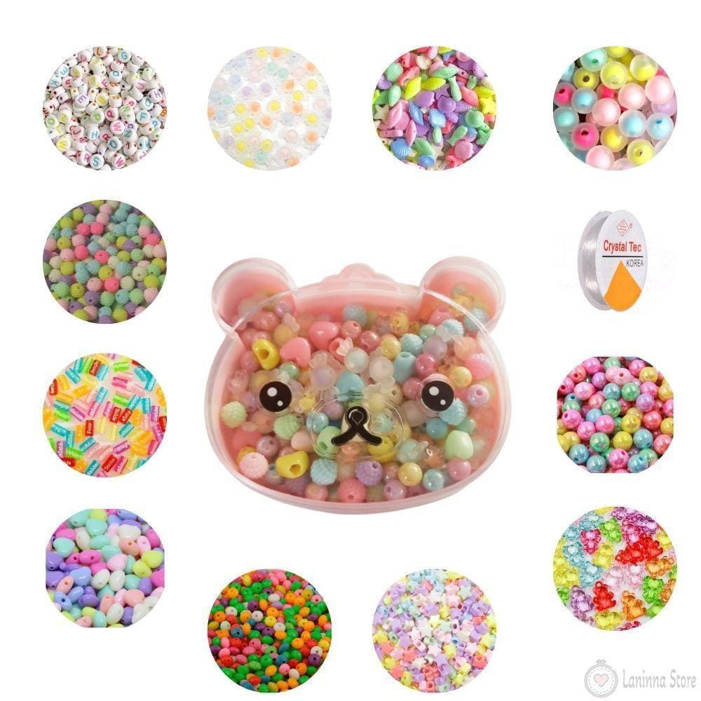 Kit Miçangas Montagem Bijuterias Infantil Ursinho 280 Peças