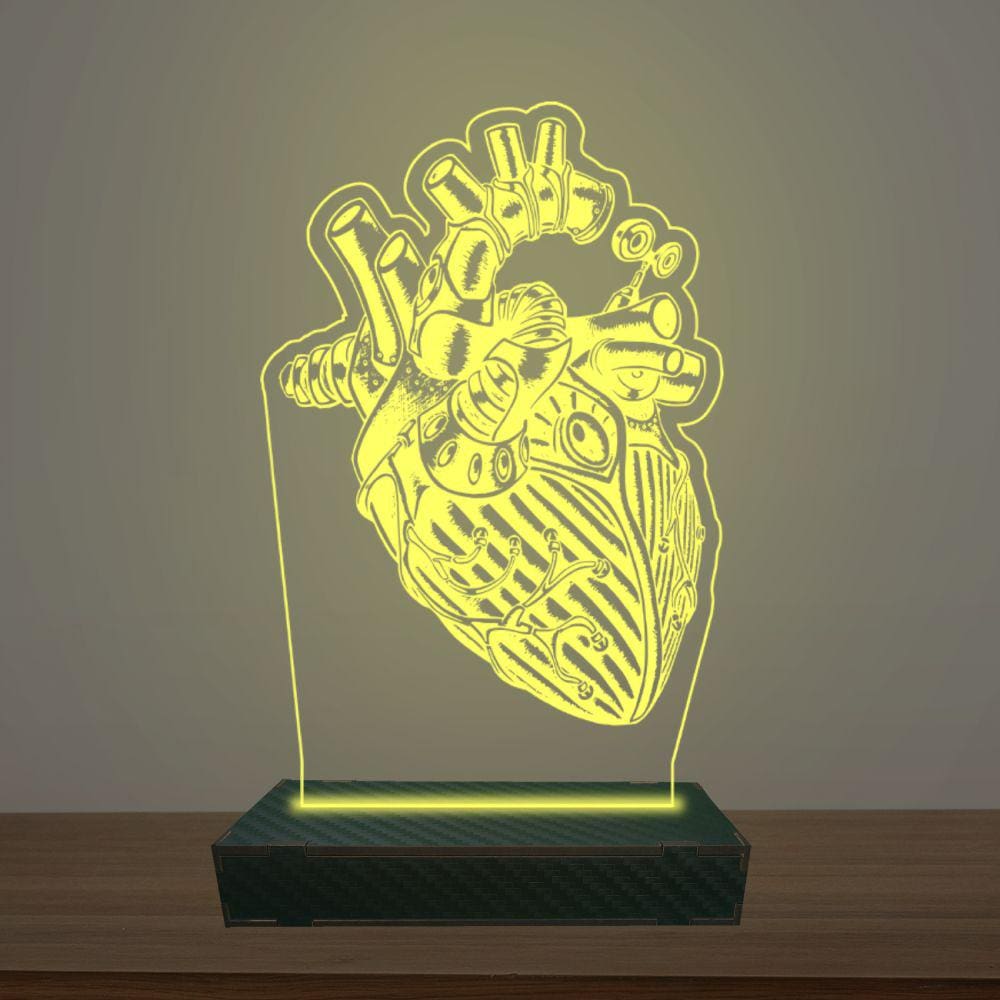 Luminária Led 3d Coração Mecânico Abajur Luxo