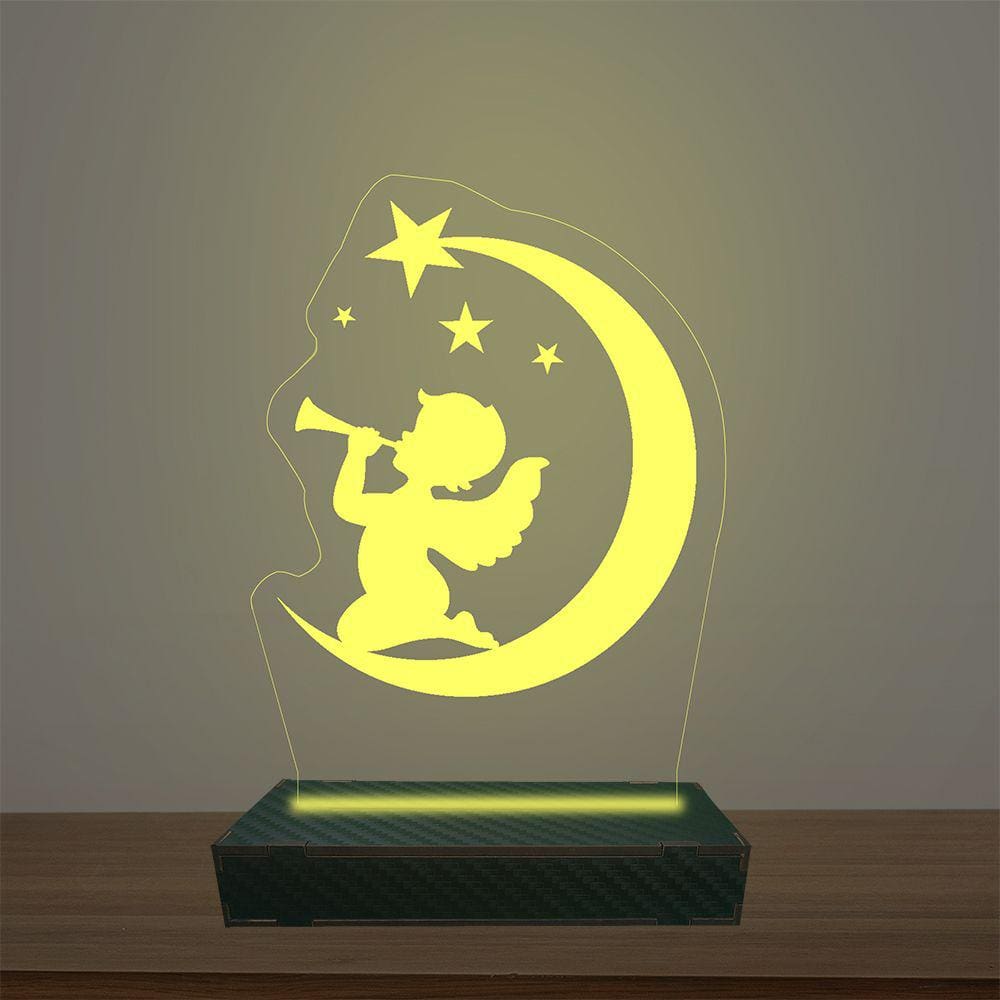 Luminária Led 3d Anjo Na Lua Abajur Luxo
