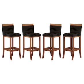 Kit 4 Banquetas Média Encosto Estofado 38x92 Cm Paris Madeira Maciça Castanho Suede Preto CCS
