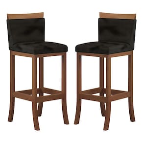 Kit 2 Banquetas Alta Encosto Estofado 38x102 Cm Paris Madeira Maciça Castanho Suede Preto CCS