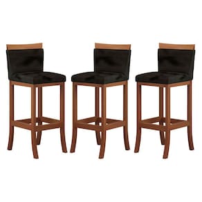 Kit 3 Banquetas Alta Encosto Estofado 38x102 Cm Paris Madeira Maciça Castanho Suede Preto - CCS