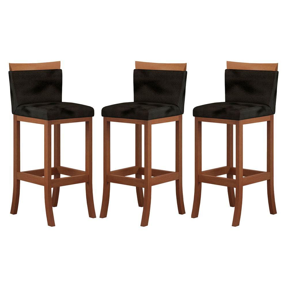 Kit 3 Banquetas Bistrô em Suede Preto para Cozinha Americana