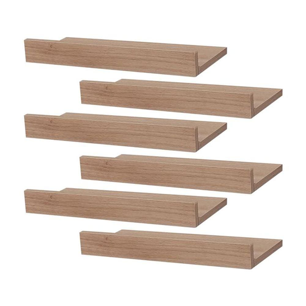 Kit 6 Prateleiras Porta Quadros 50 x 15cm Carvalho Suporte Invisível
