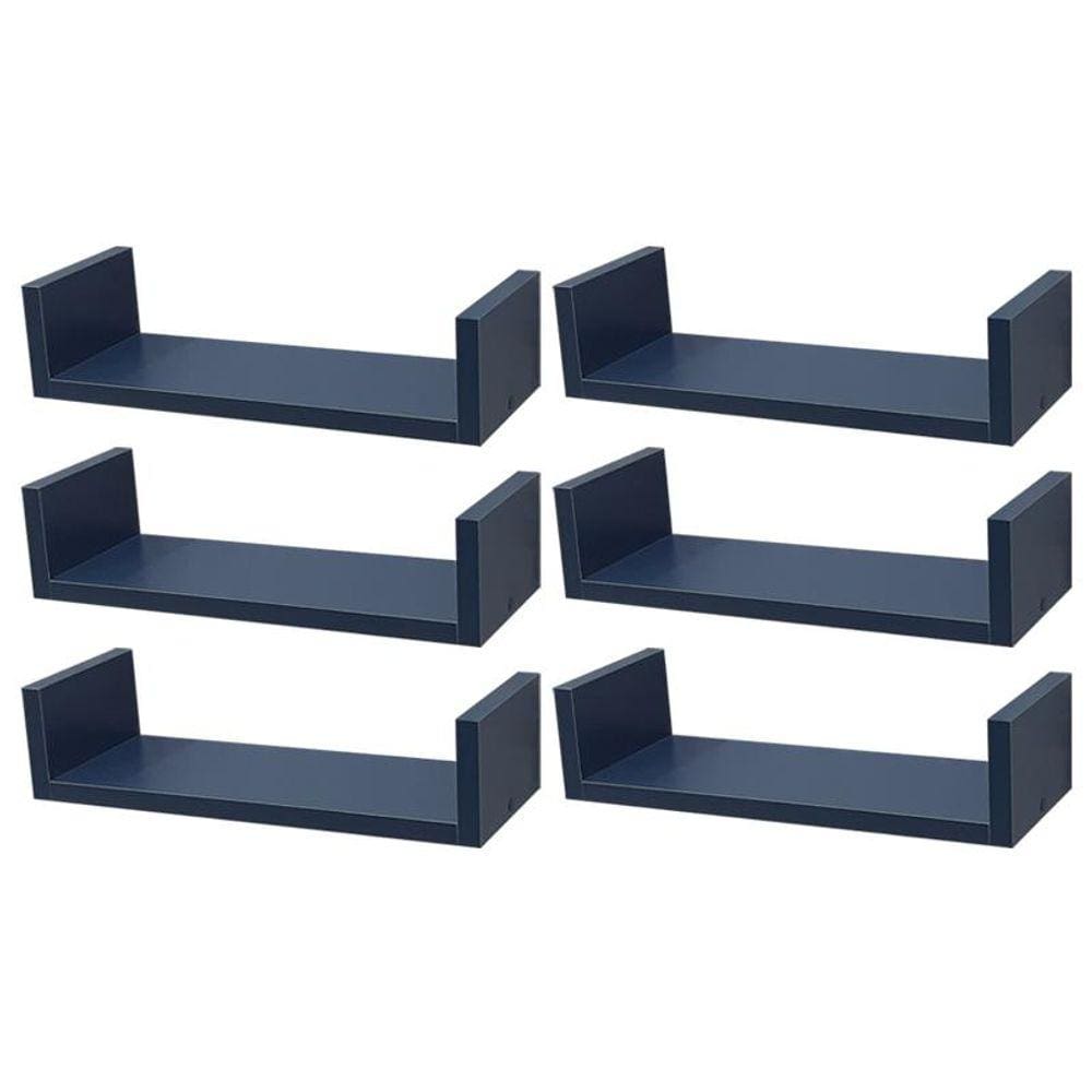 Kit 6 Prateleiras U 40 x 20cm azul Suporte Invisível