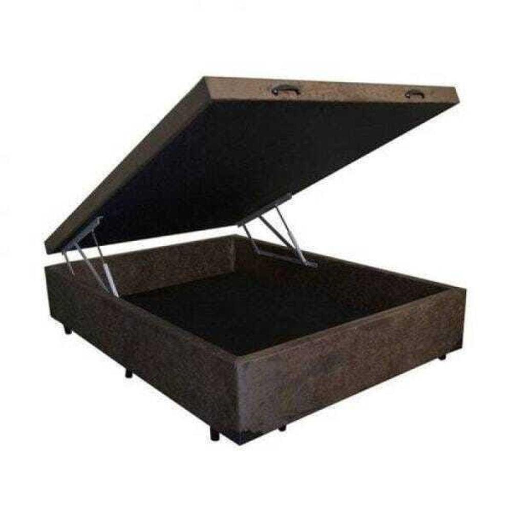 Base Box Baú Casal Suede Marrom 39x138x188cm