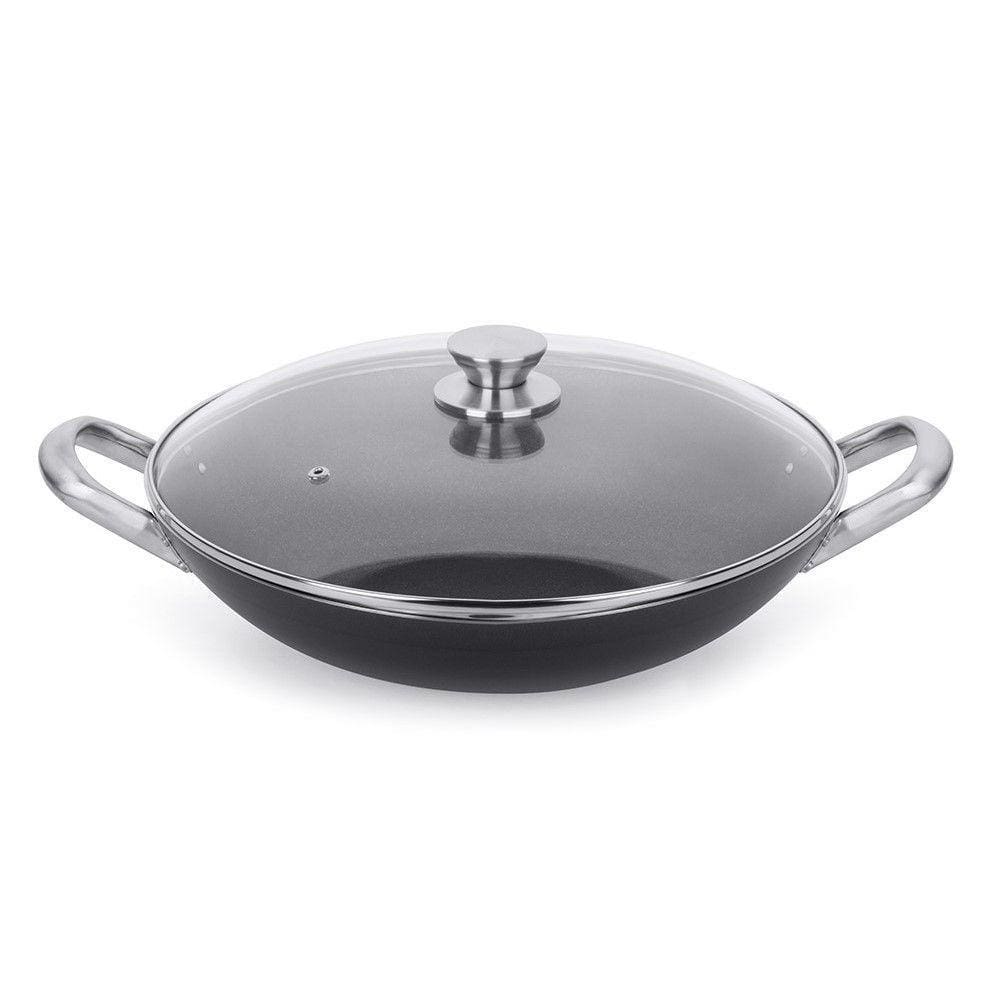 Frigideira Wok Professional Preta 34 Cm 5 L Em Alumínio Com Revestimento Interno Antiaderente