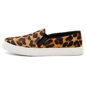 Tenis Slip Iate Feminino Couro Estampa de Marrom Casual Conforto Calce Facil Forrado Super Macio