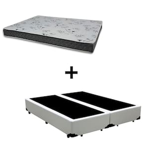 Cama Box Casal 138 Bipartido Tecido Sintético Branco Com Colchão Miller Bello Box - 100% Espuma - D33 Cinza 54x138x188
