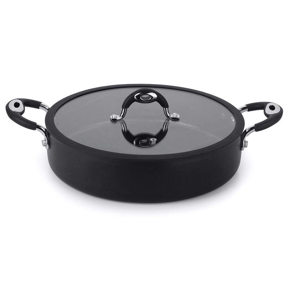 Frigideira Tegame Dom Preta 30 Cm 4,8 L Em Alumínio Com Revestimento Antiaderente, Alças Em Silicone