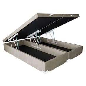 Base Box Baú Queen Bipartido Suede Bege 39x158x198