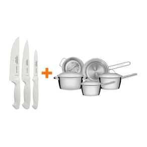 Kit - Faqueiro Premium 3 Pecas + 1 Jogo De Panelas Inox Allegra 5 Pecas - Tramontina