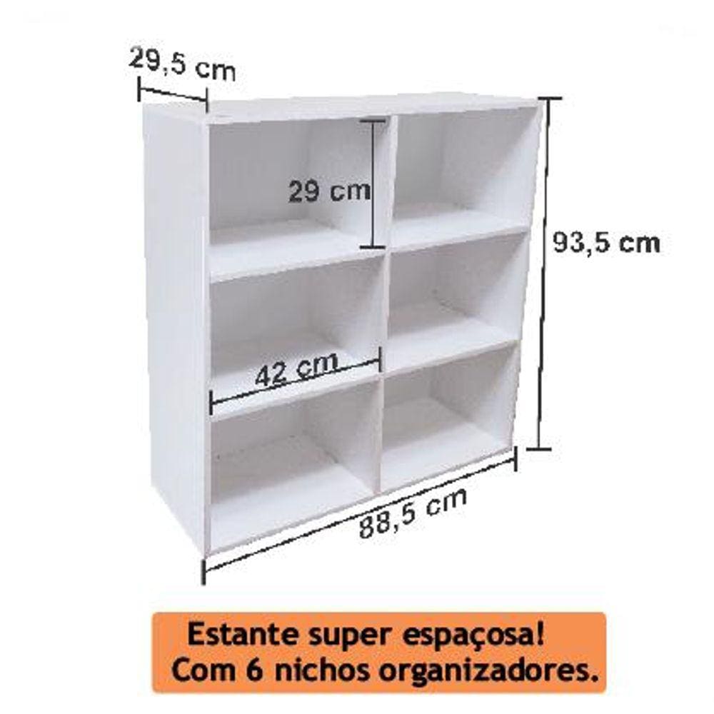 Estante para Livros com 6 Nichos Liverpool - Bella Vercelli 104