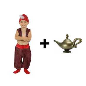 Fantasia Aladdin Infantil Bebê Menino Completa com Lâmpada Mágica do Gênio Príncipe Carnaval Festa Árabe Sheik Turbante