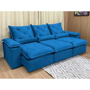 Sofá Retrátil Reclinável 2,70 m Azul 206 Zuqui Plus