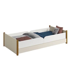 Cama Evolutiva Ravi com Pés Amadeirado, 2 Kits Grade Lateral Lisa e Colchão D33 - Reller Móveis