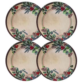 Jogo 4 Sousplat Natal Luxo Decor Estampa Pinhas Folhagens e Berrries 33cm - Magizi