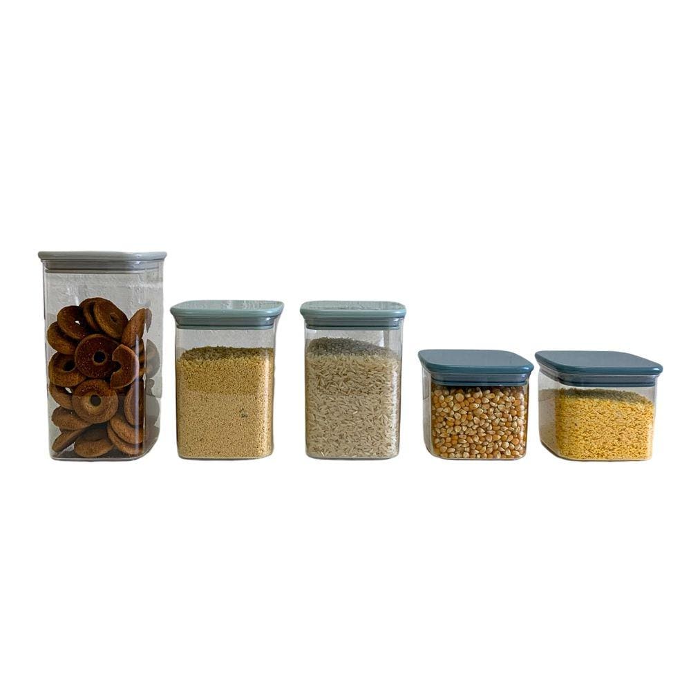 Kit com 5 potes de acrílico com tampa hermético para mantimentos