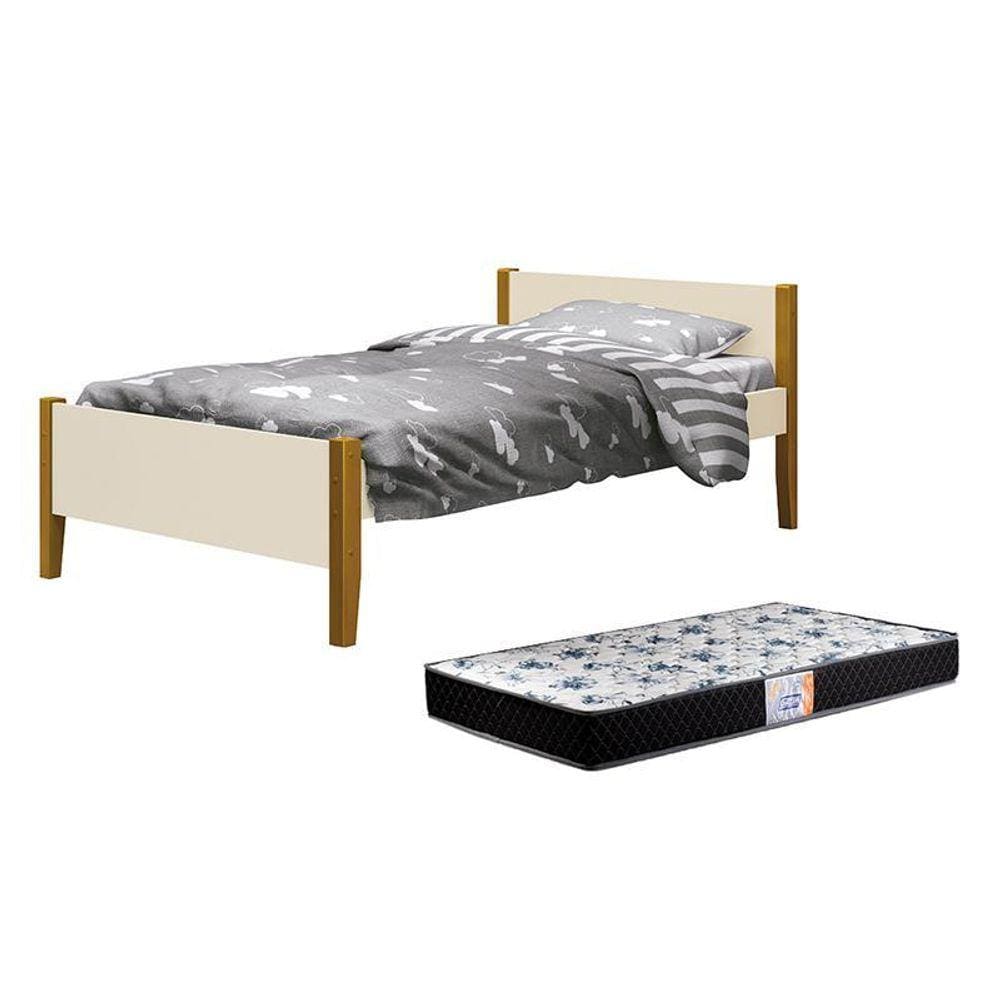 Cama Solteiro Simba com Pés Amadeirado e Colchão D33 - Reller Móveis