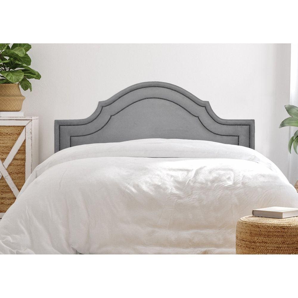 Cabeceira King Estofada para Cama Box com Tachas 193x60cm Provençal Luxo Dupla Cinza/Fumê