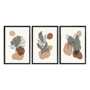 Trio de Quadros Boho Folhagens Plantas Sala e Cozinha