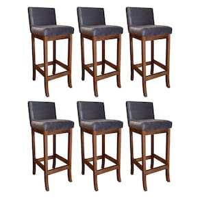 Kit 6 Banquetas Alta Estofada com Encosto para Cozinha 38x100 Cm Espanha Madeira Suede Cinza CCS