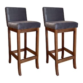Kit 2 Banquetas Alta Estofada para Bancada Gourmet 38x100 Cm Espanha Madeira Castanho Suede Cinza CCS