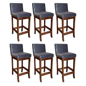 Kit 6 Banquetas Média Estofada com Encosto para Cozinha 38x100 Cm Espanha Madeira Suede Cinza CCS