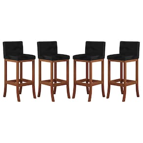 Kit 4 Banquetas Alta Encosto Estofado 38x100 Cm Espanha Madeira Maciça Castanho Suede Preto CCS