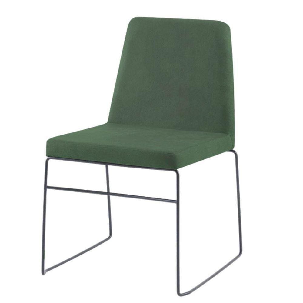Cadeira Paris Daf Móveis Multilaminada Revestida Em Espuma Linho Verde Base Aço Carbono Preto