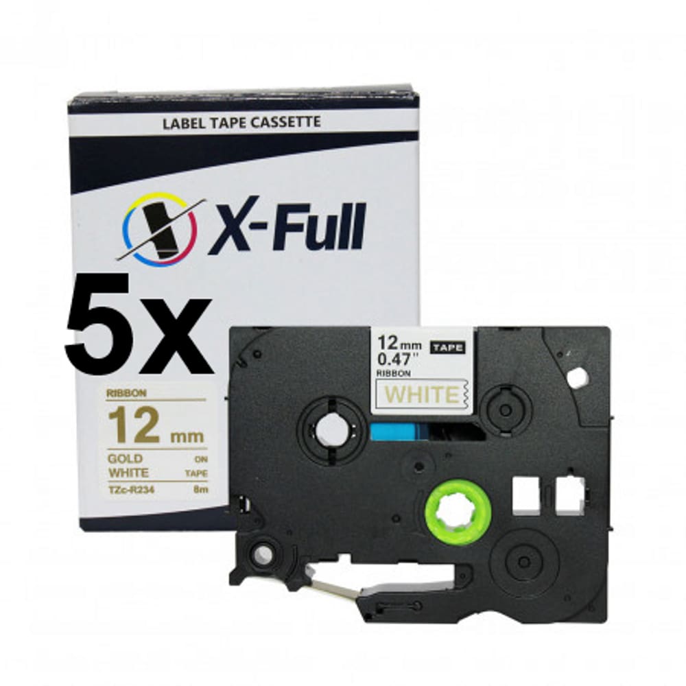 Kit 5 Fitas Cetim Compatível Brother Tze R234 Branca 12mm