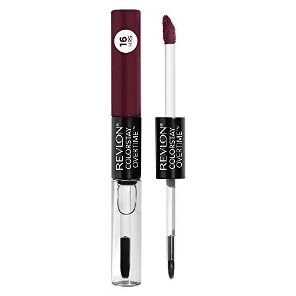 Colorstay overtime lipcolor, batom líquido de longa duração com brilho labial transparente, com vitamina E, em ameixa, 500 Limitess Black Cherry, 0.8