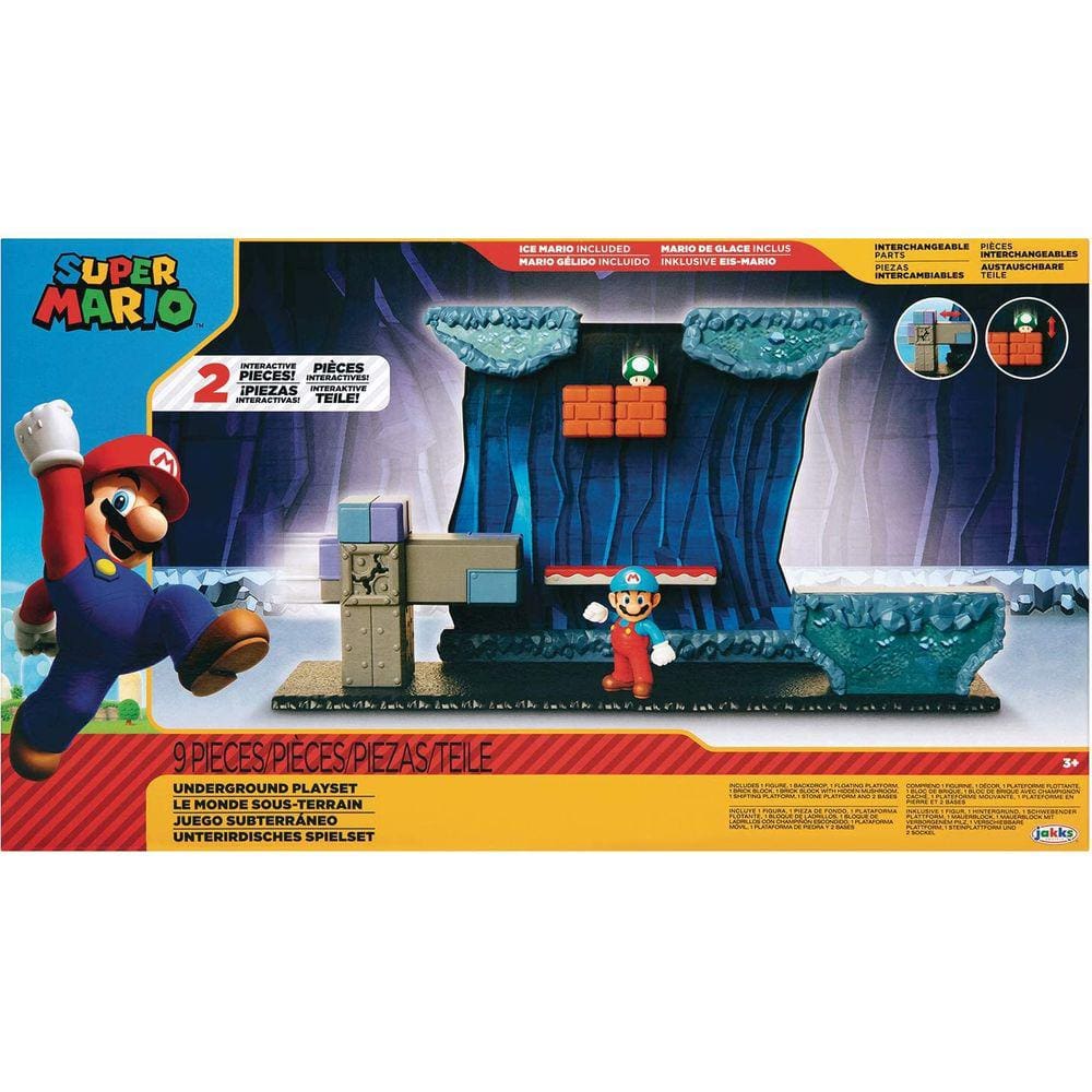 Playset super mario underground com ice mario action figure inclui 2 peças de ambiente interativas , verde