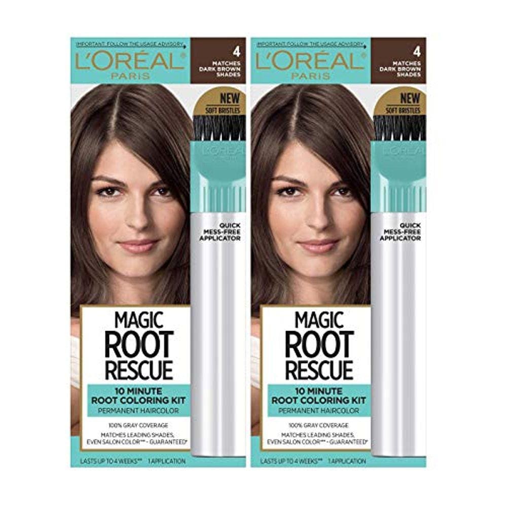L`Oreal Paris Magic Root Rescue 10 Minutos Root Hair Coloring Kit, Cor permanente do cabelo com aplicador de precisão rápida, cobertura 100% cinza, 4