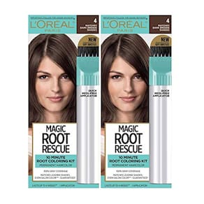 L`Oreal Paris Magic Root Rescue 10 Minutos Root Hair Coloring Kit, Cor permanente do cabelo com aplicador de precisão rápida, cobertura 100% cinza, 4