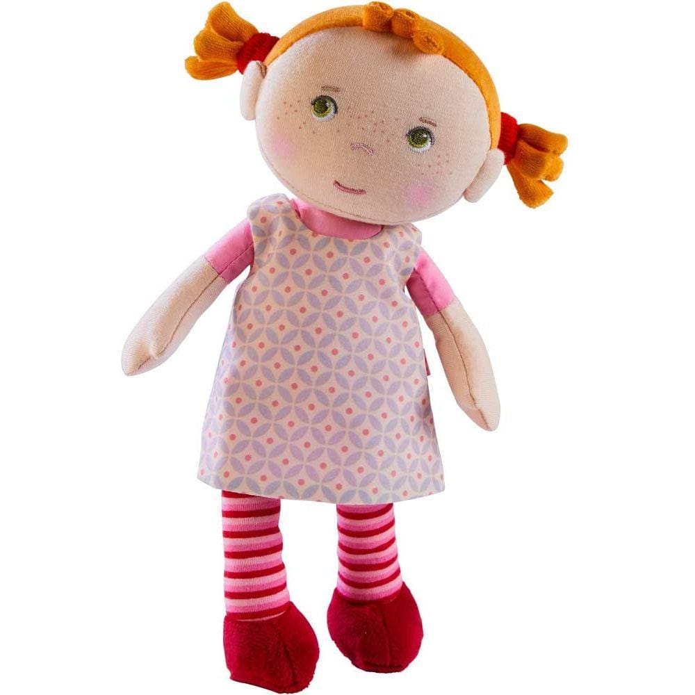 HABA Snug Up Roya - 10" Boneca Macia com Tranças Vermelhas Difusas, Rosto Bordado e Vestido Rosa Removível (Máquina Lavável) por Idades 18 Meses